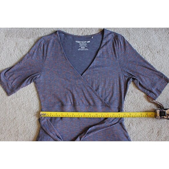 Toad & Co (Horny Toad) - Cue Cafe Wrap Dress in Blue Pattern, size Medium - Picture 9 of 10